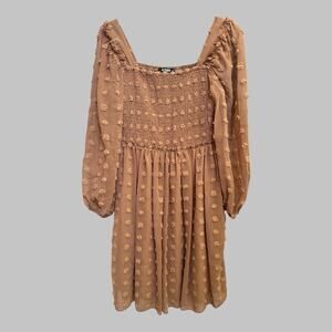 BTFBM BOHEMIAN BABYDOLL MINI RELAXED PUFF SLEEVE SWISS DOT SMOCKED LINED DRESS M